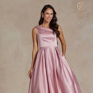 NEW LONG ONE SHOULDER A-LINE SILHOUETTE SLEEVELESS DRESS WITH ZIP BACK NX JE931